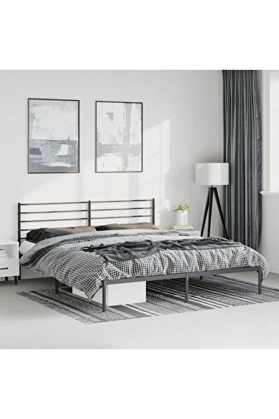 Concept Cadru de pat metalic cu tăblie, negru, 193x203 cm
