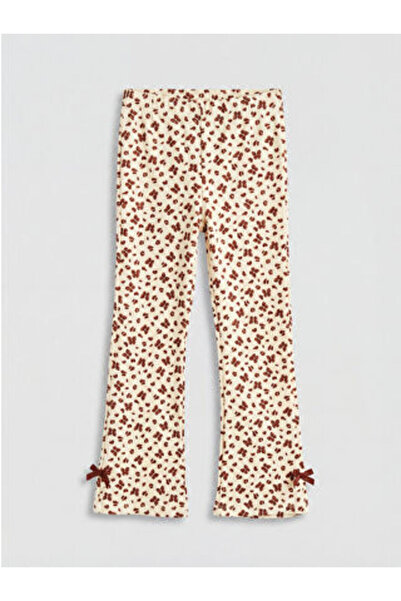 LC Waikiki M1 Sezon Ecru Patterned Girls' Flared Leggings Pants