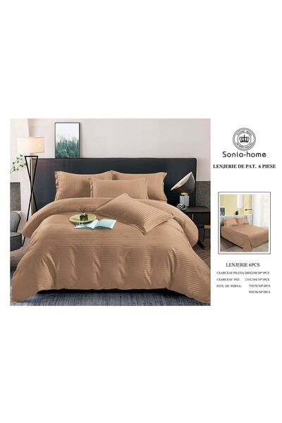 Sonia-home Damask bed linen, 100% cotton, 6 pieces, plain, bed sheet 220x240cm