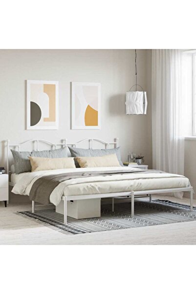 Concept Cadru de pat metalic cu tăblie, alb, 200x200 cm