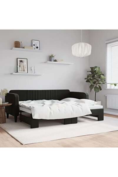 Concept Κρεβάτι ημέρας με προέκταση, μαύρο, 80x200 cm, Βελούδο