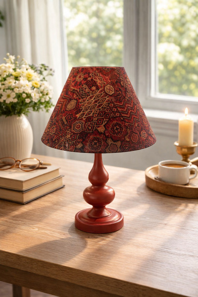 Natiorj Elite Serisi Kırmızı Ayaklı Kadife Abajur Şapkalı Masa Lambası Yatak ...