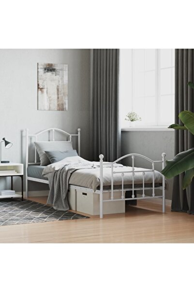 Concept Cadru de pat metalic cu tăblie de cap/picioare, alb, 80x200 cm