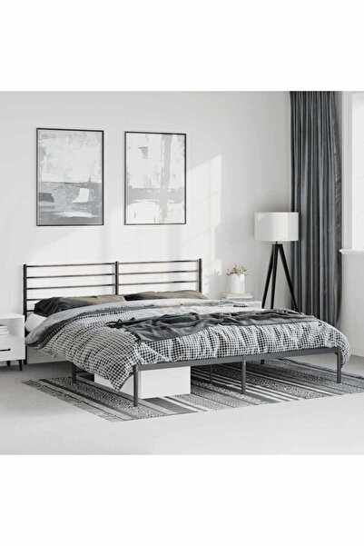 Concept Μεταλλικό σκελετό κρεβατιού με κεφαλάρι, μαύρο, 183x213 εκ.