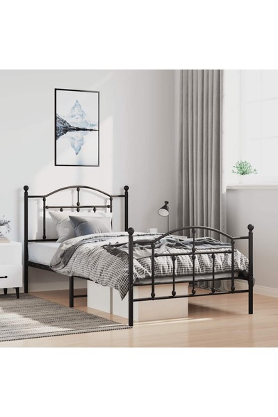 Concept Cadru pat metalic cu tăblii de cap/picioare, negru, 100x200 cm