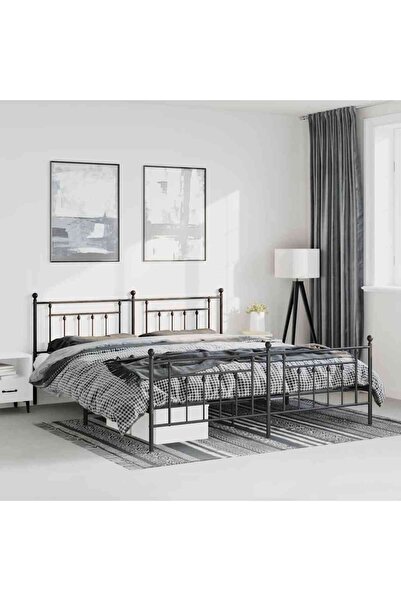Concept Cadru pat metalic cu tăblii de cap/picioare, negru, 183x213 cm