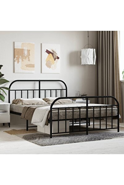 Concept Cadru de pat metalic cu tăblie/picior, negru, 140x190 cm