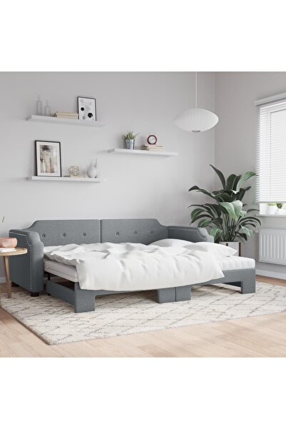 Concept Κρεβάτι ημέρας με προέκταση και στρώματα, ανοιχτό γκρι, ύφασμα 80x200 cm