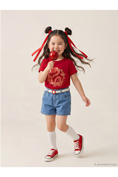 LC Waikiki M1 Sezon Indigo Beli K Belt I Girls' Jean Shorts