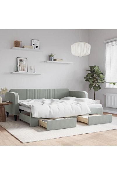 Concept Κρεβάτι ημέρας με επέκταση και συρτάρια, ανοιχτό γκρι 80x200 εκ. Βελούδο