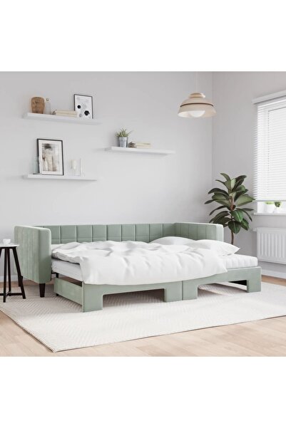 Concept Pat de zi cu extensie și saltele, gri deschis 80x200 cm catifea