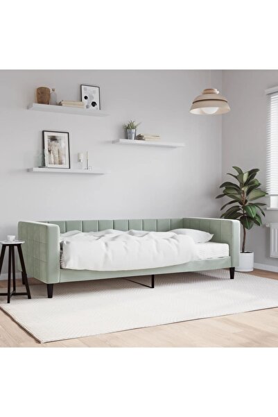 Concept Κρεβάτι ημέρας με στρώμα, ανοιχτό γκρι, 90x200 εκ., Βελούδο