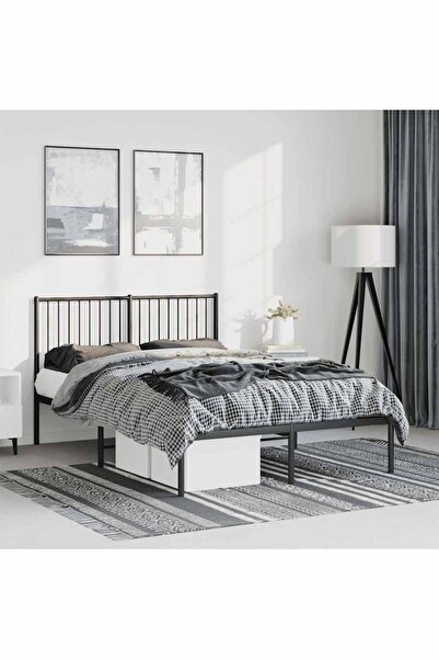 Concept Cadru de pat metalic cu tăblie, negru, 135x190 cm