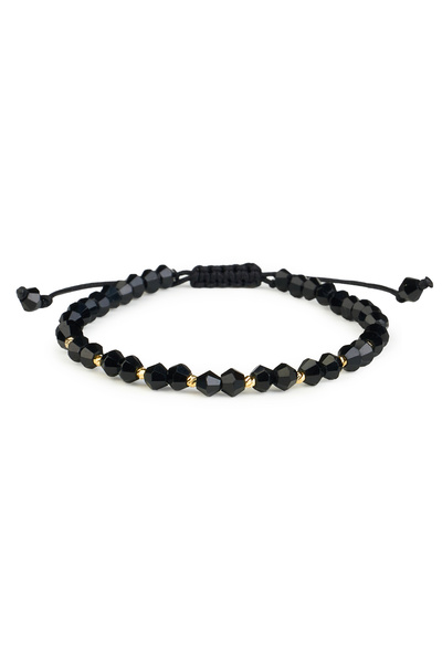 One Gold Bracelet with 10 beads 14K Gold "585" and Black Crystals, adjustable
