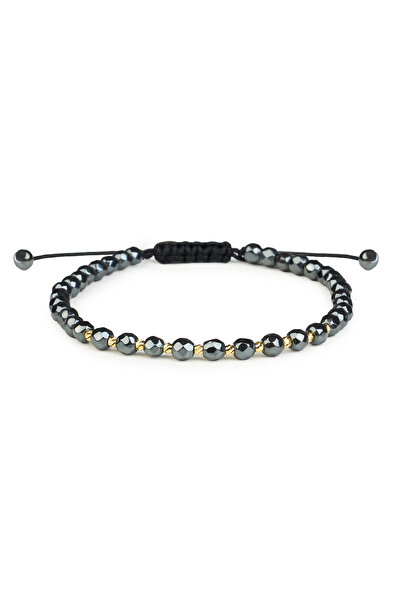 One Gold Bracelet with 10 beads 14K Gold "585" and Hematite, adjustable