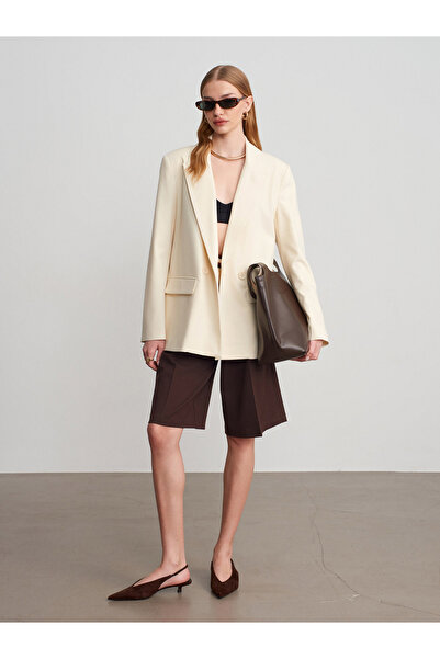 Dilvin 60791 Double-Breasted Oversized Blazer-Ecru