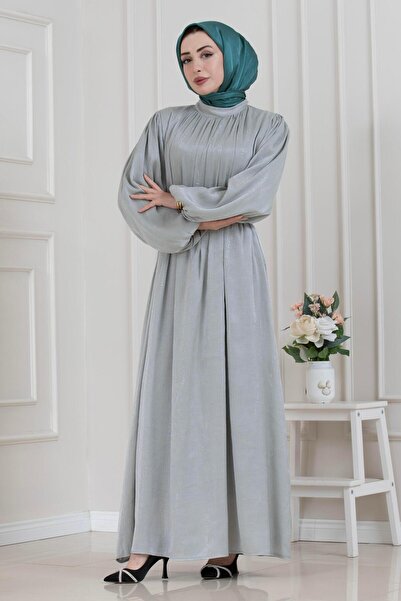 Sevitli Balloon Sleeve Stoned Water Evening Dress-Mint Green