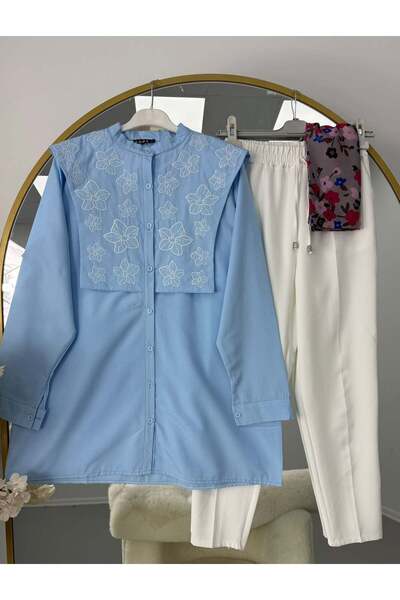 modasindoma Women's White Trouser Suit - Blue