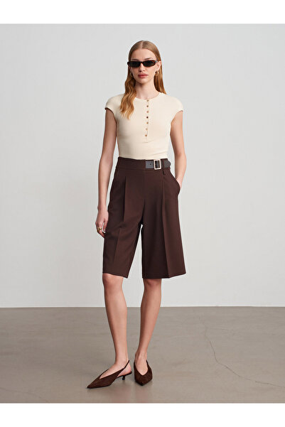 Dilvin 72275 Бермуди с извита талия и широки крачоли – кафяви