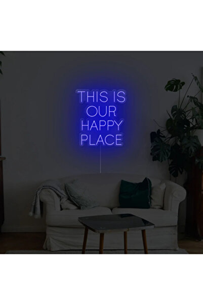 Slasa This Is Our Happy Place Neon Sign with 6mm Acrylic Base Blue LED Wall D...