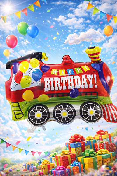 Happyewent Train Themed Happy Birthday Foil Balloon – Colorful Birthday Balloon