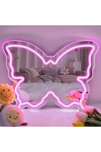 Slasa Butterfly Neon Sign Mirror with 6mm Acrylic Base 31x40 cm Pink LED Wall...