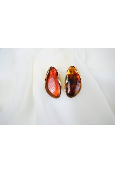 ATELİER TUĞBA Bkp101 Asymmetric Amber Looking Earrings (Length 35 mm)