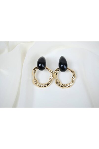 ATELİER TUĞBA Bkp104 Gold Color Stone Hanging Wavey Hoop Earrings (Length 60 mm)