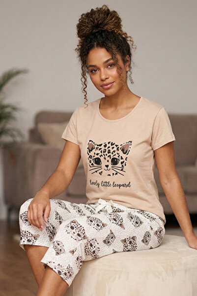 Niket Life Women's Leopard Printed Piece Crew Neck Short Sleeve Six Heart Pat...