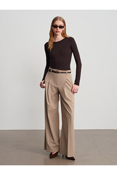 Dilvin 72646 Belt Li Palazzo Pants -Camel