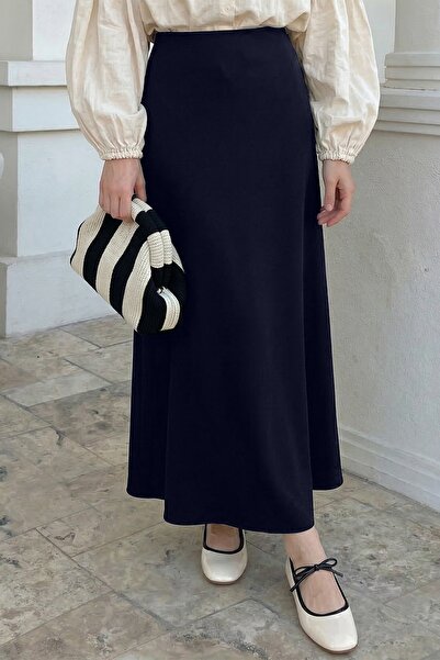 InStyle A-Line Navy Blue Double Fabric Skirt