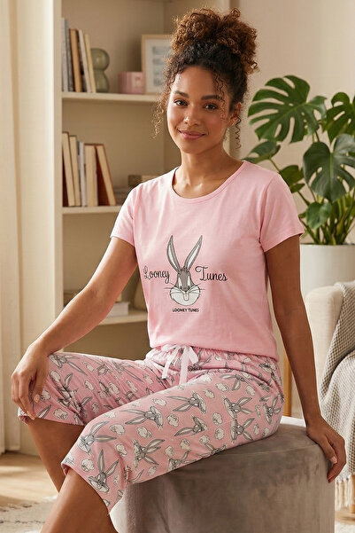 Niket Life Women's Cartoon Character Patterned Crew Neck Short Sleeve under P...