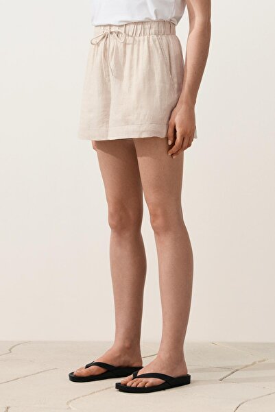Oysho %100 keten mid rise şort
