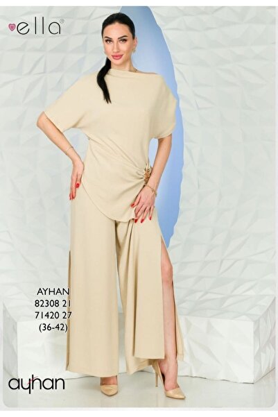 AYHAN Bronch Detailed Trousers Side Slit Double Set