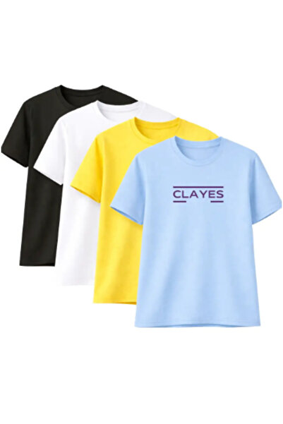 Sweetline Unisex T-Shirt Oversized Clayes Printed – Pack of 4 Black, White, Y...