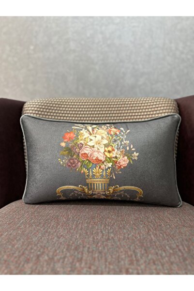 Fabricland Velvet Antresit Rectangular Classic Floral Corded Fabric 30X50