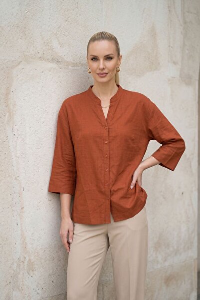 Lupinn Γυναικείο πουκάμισο Tile Classic Regular Fit με κουμπιά και γιακά 3/4 ...