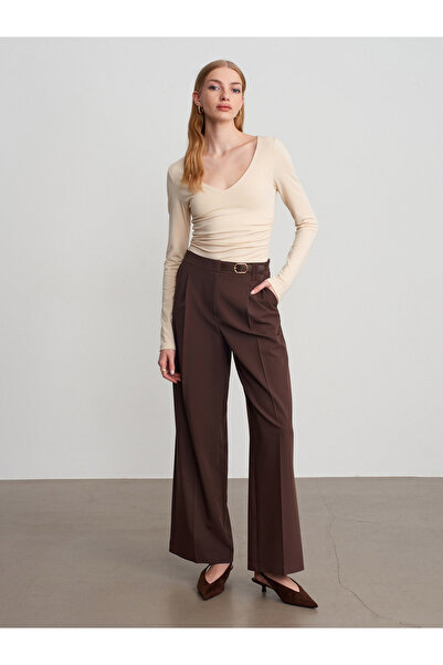 Dilvin 72662 Mid-Waist Belt Pack Trousers-Brown