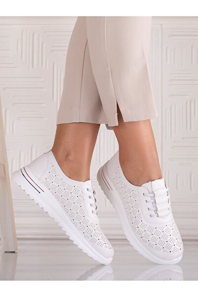 JADESUNG Pantofi casual albi de damă, fabricați din piele sintetică Noida, mă...