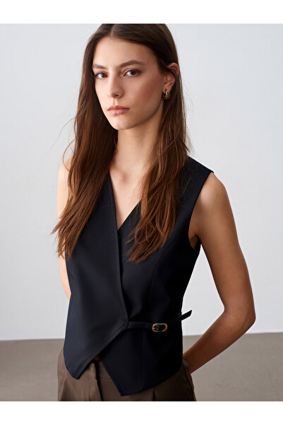 Dilvin 60611 Double-Breasted Belt Li Vest -Black