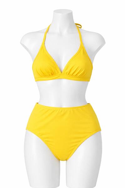 VAJESTO Women's Yellow High Waist Bikini Set Triangle Neckline Tie-Detail Sha...