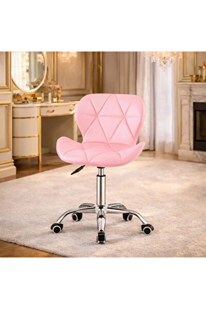 Selgot Office Chair, Leather Material, Chrome Base, Pink Color, Size 73.5 – 8...