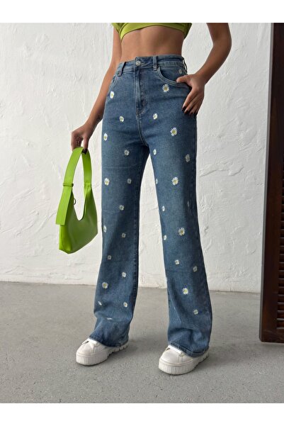 ADAMODA.RO Floral design flared jeans