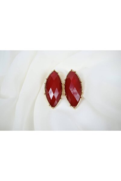 ATELİER TUĞBA BKP091 أقراط ماركيز حجرية بلون أحمر داكن (طول 40 ملم)