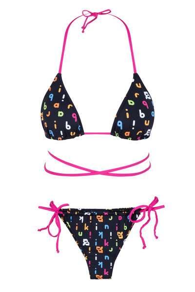 AQUELLA Colorful Patterned Triangle Tied Bikini Set