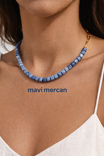 Cunda Doğal Taş Design Mercan Mavi Doğal Taş Kolye