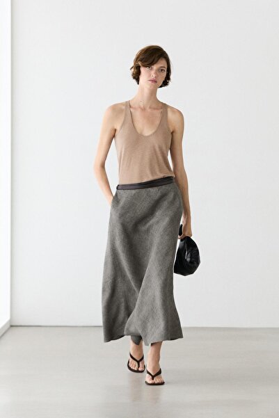 Massimo Dutti Keten A kesim midi etek