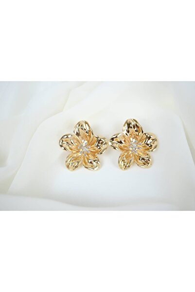 ATELİER TUĞBA BKP096 أقراط على شكل زهرة ذهبية اللون (قطر 32 ملم)