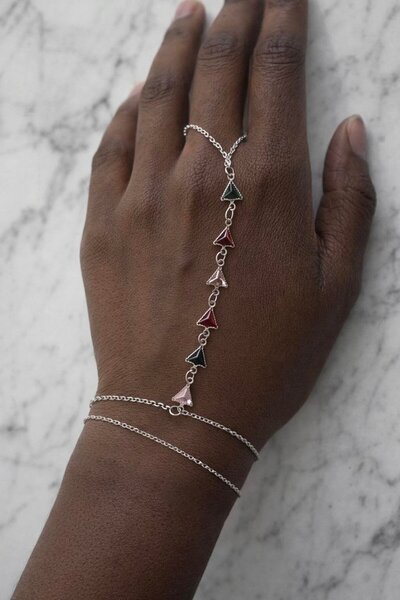 TAKIŞTIR Silver Color Triangle Stone Steel Şahmeran