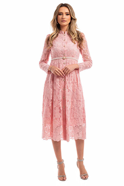 Miyu Pink Lace Dress with Pearl Belt